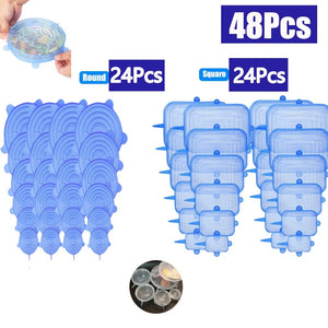 6/36/48PCS Reusable Food Silicone Cover Stretch Lids Airtight Food Cap Wrap Keeping Fresh Seal Bowl Wrap Kitchen Accessories