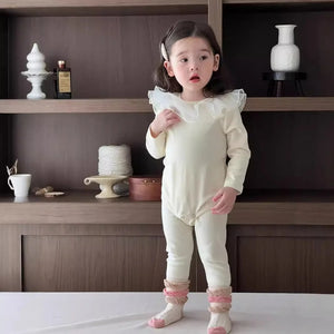 2024 Autumn New Baby Girl Long Sleeve Clothes Set Newborn Girls Lace Collar Bodysuit + Pants 2pcs Suit Toddler Leggings Outfits