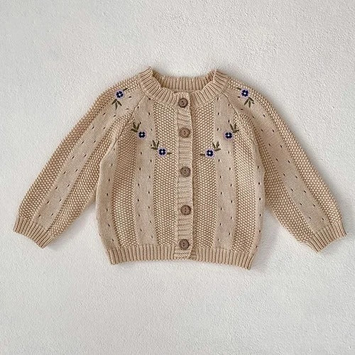 Autumn Winter Infant Baby Girl Knitting Clothes Set Long Sleeved Knitted Embroidery Cardigan+Jumpsuit Newborn Baby Clothing Suit