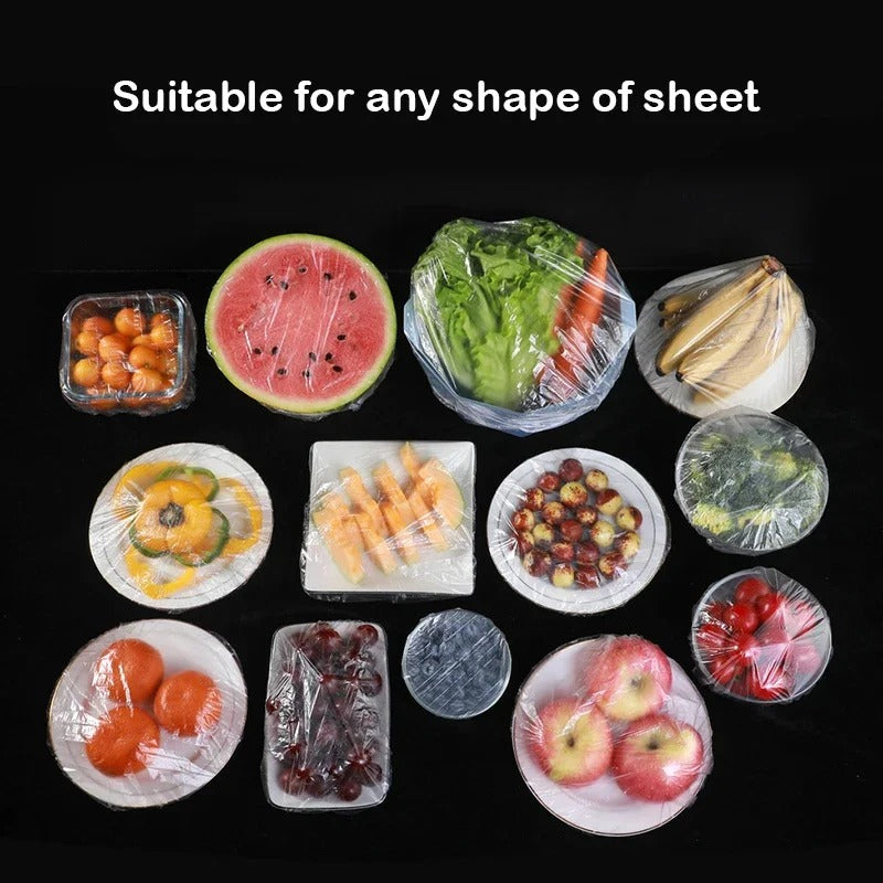 100pcs Disposable Food Cover Plastic Wrap Elastic Food Lids For Fruit Bowls Cups Caps Storage Kitchen Fresh Keeping Saver Bag