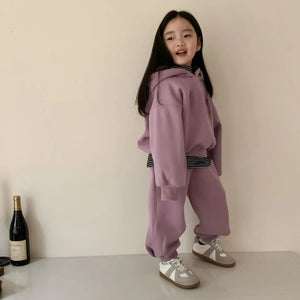 Winter New Children Fleece Sweatshirt 2pcs Set Long Sleeve Toddler Outfits Baby Warm Sports Pants Suit Boys Girls Clothes Set