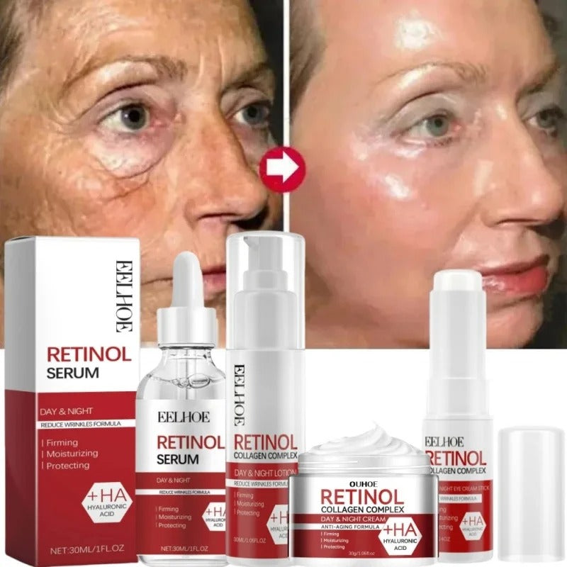 Retinol Wrinkle Remover Face Set Instant Firming Lifting Anti-Aging Serum Fade Fine Lines Whitening Korean Skin Care Products