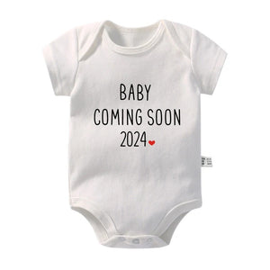 New Baby Announcement Coming Soon 2024 Newborn Baby Bodysuits Summer Boys Girls Romper Body Pregnancy Reveal Clothes Shower Gift