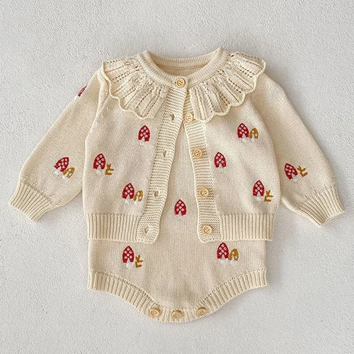 Autumn Winter Infant Baby Girl Knitting Clothes Set Long Sleeved Knitted Embroidery Cardigan+Jumpsuit Newborn Baby Clothing Suit