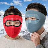 1x Winter Cycling Full Face Mask With Antifog Goggles Earflaps Windproof Unisex Skiing Outdoor Sports Facial Warmer Breathable